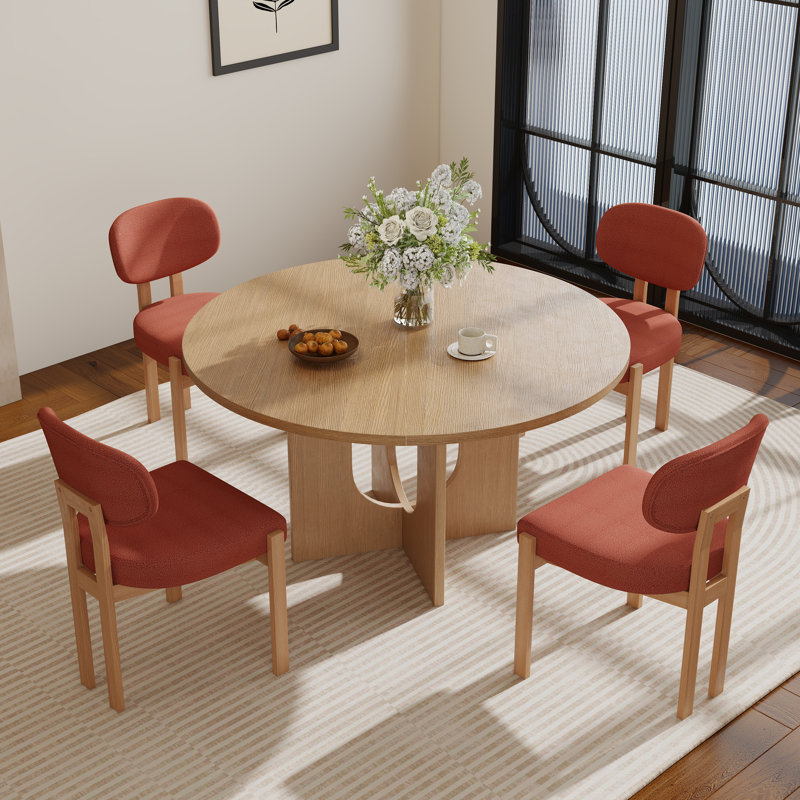 Ensemble de salle à manger Farmhouse, Une table et quatre chaises, Brun, Orange