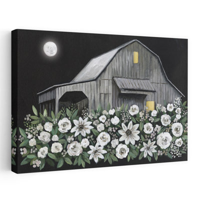 Moonlit Flowers - Contemporary Barn Farm Gray Barn Art
