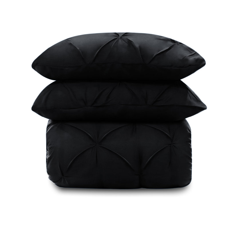 Alaray Microfiber Solid Colour Duvet Cover Set with Pillowcases Included, Double, Black
