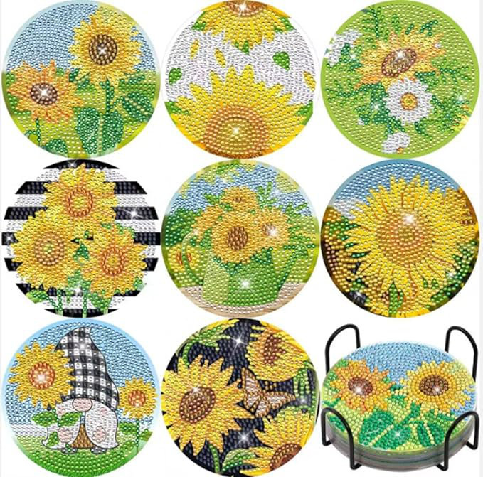 Acrylic Round 8 Piece Coaster Set With Holder