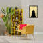 Chat noir sur toile flottante encadrée jaune et gris par Roozbeh Bahramali-939995324-939995325