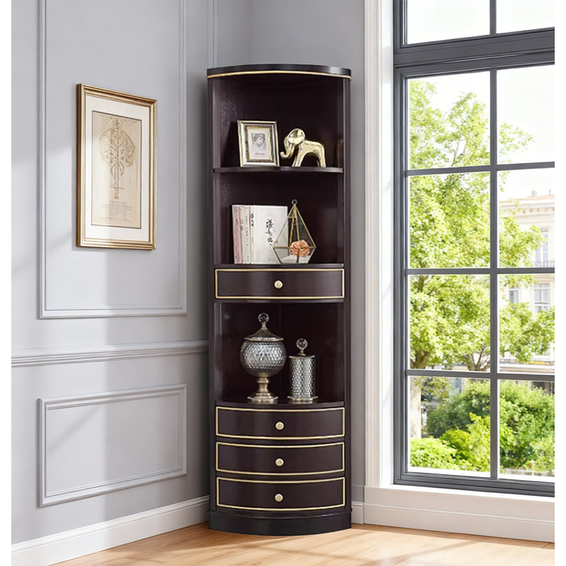 Présentoir 15,75 "en bois massif noir standard et armoires en porcelaine, Noir