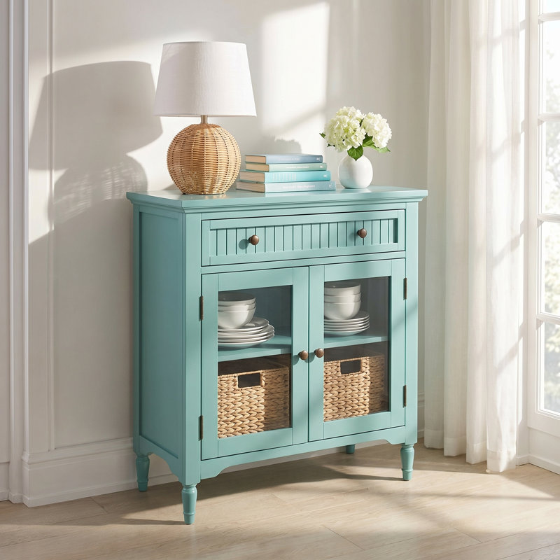 Pearce 32" Glass Door Accent Cabinet, Green