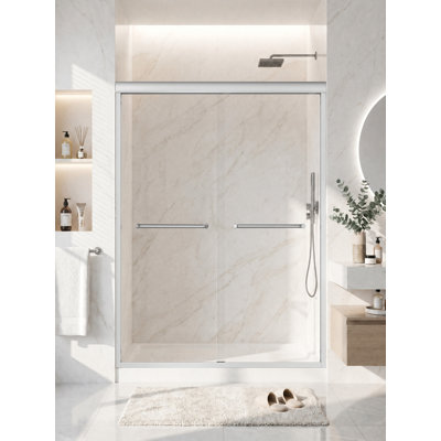 44" - 48" W X 72" H Double Sliding Framed Shower Door With Shower Glass And Two Towel Bar