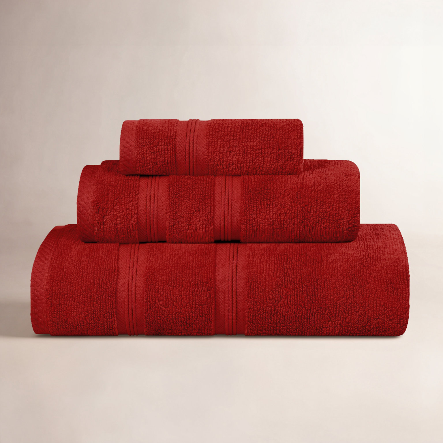 3-Piece Cotton Bath Towel Set, Crimson