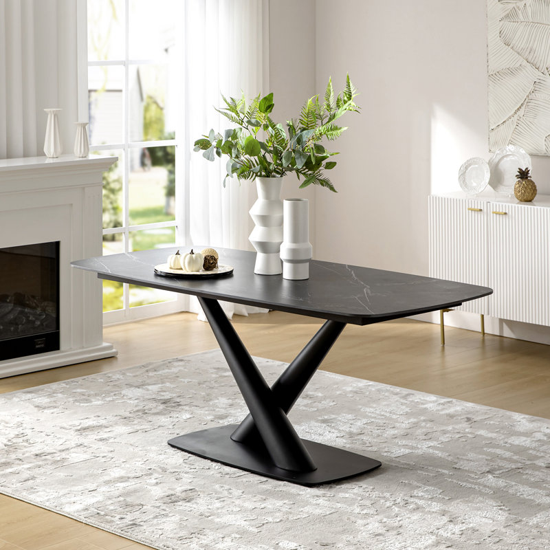 Table de salle à manger rectangulaire moderne en ardoise frittée pour 8 personnes 71 po Bodkin, Noir