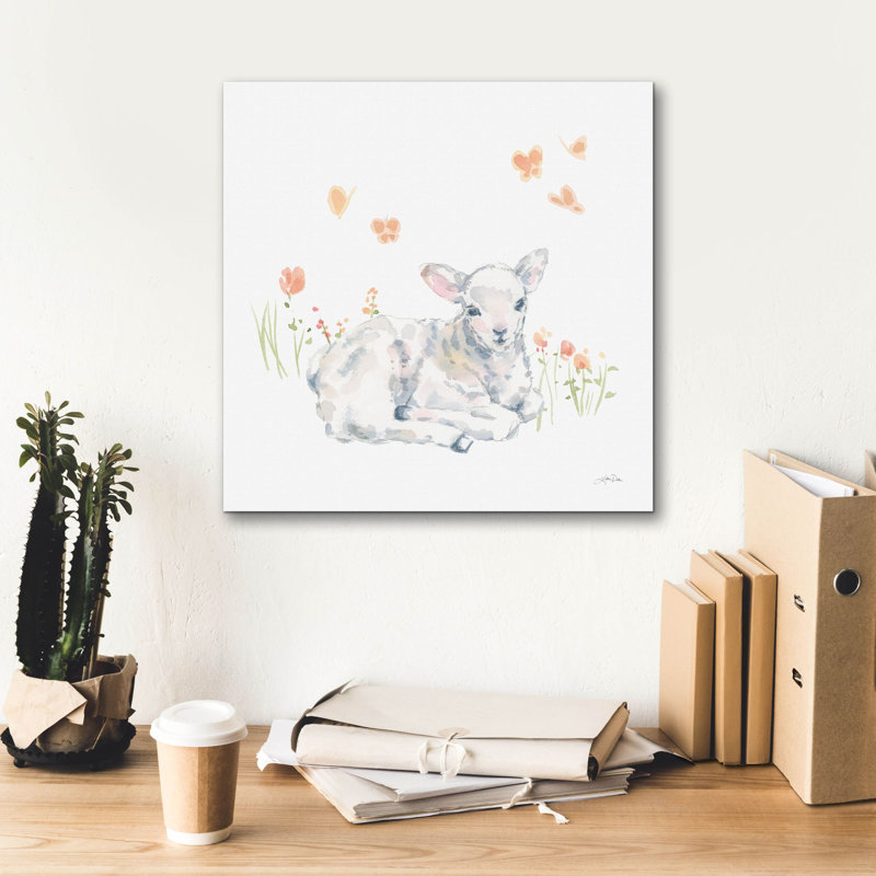 «Spring Lambs 3» par Katrina Pete, art mural sur toile, H 18 po x l 18 po x P 0,75 po