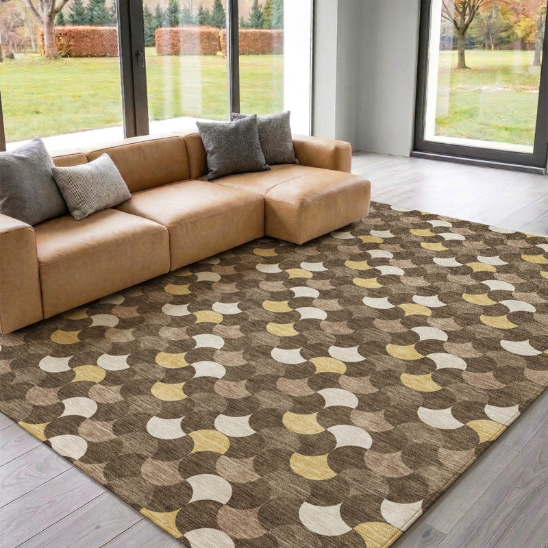 Tapis géométrique Premium lavable à la machine Villers AMF2568, Chocolate, 10' x 14'