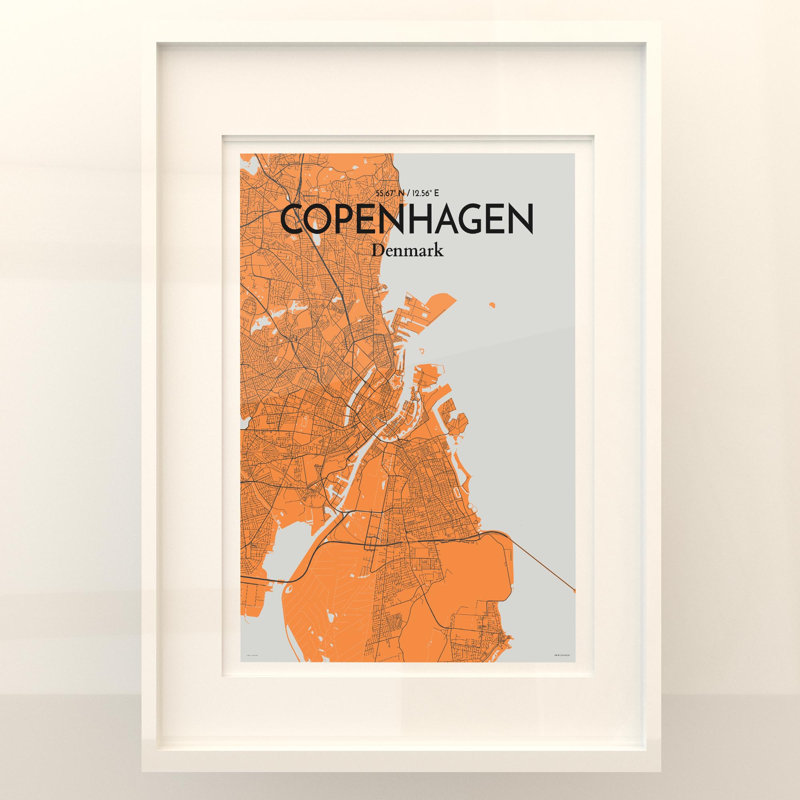 Copenhagen City Map In Orange - No Frame Print, 27.6cm H x 19.7cm W x 0.05cm D