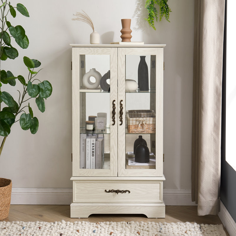Vitrine lumineuse en verre avec tablettes réglables, Blanc