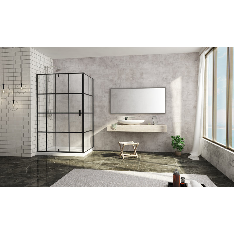 Lanelle 48'' W 75'' H Framed Rectangle Reversible Shower Enclosure