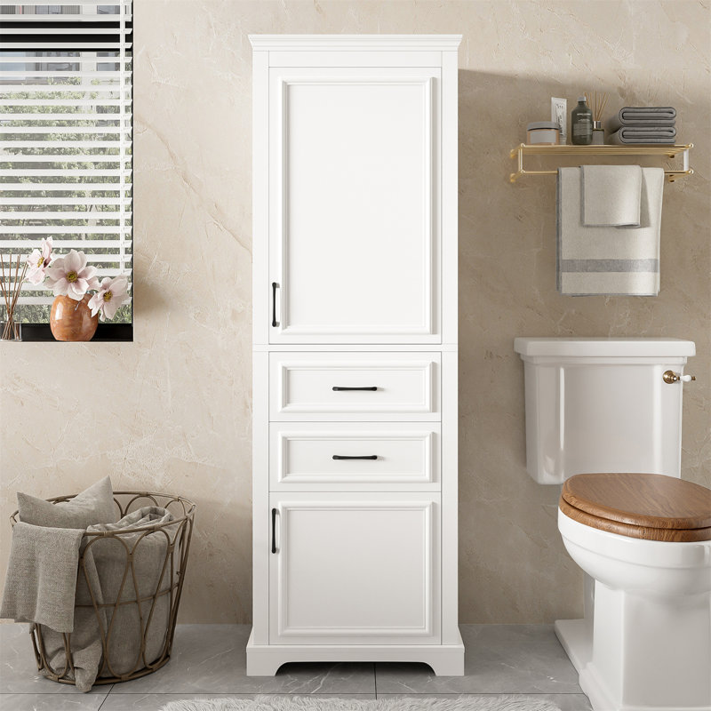 Armoire de salle de bain autoportante 71 po avec tablette réglable et tiroirs H 71 po
