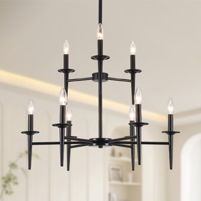 9-Light 26.7 in. Dimmable Tier Candle Chandelier Transitional Candle Style Chandelier for Dining Room, Foyer, Living Room