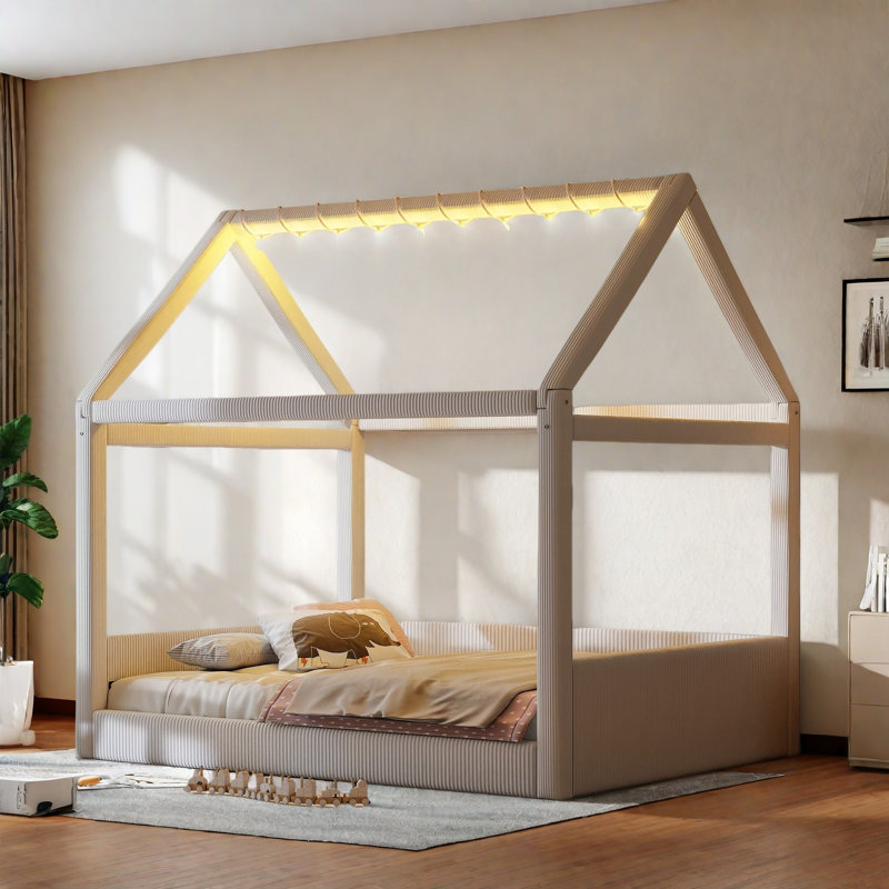 Upholstered Daybed With Led Light Strips, Beige