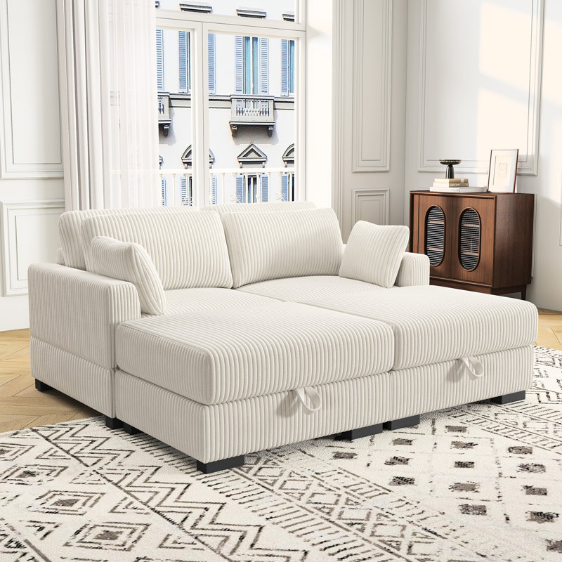 Causeuse rembourrée en velours côtelé 70,8 po, Gris clair