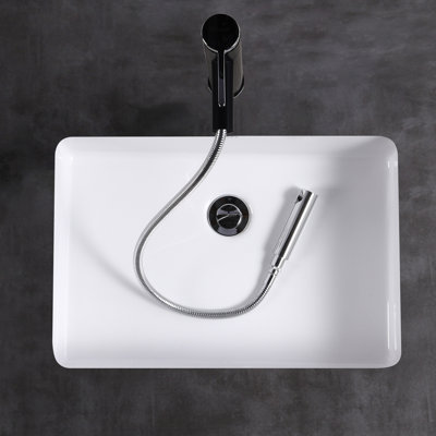 MEJE 14'' Glossy White Ceramic Rectangular Bathroom Sink with Overflow
