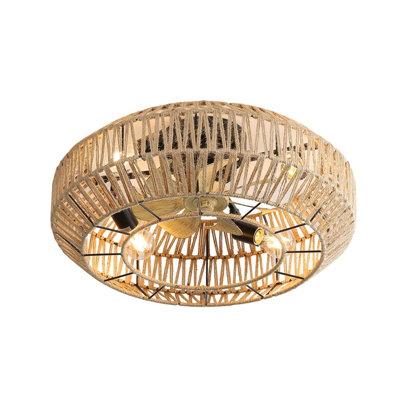 Nouveau ventilateur de plafond à cage 22 pouces avec rotin fermé et moteur à courant continu réversible à 6 vitesses pour salon