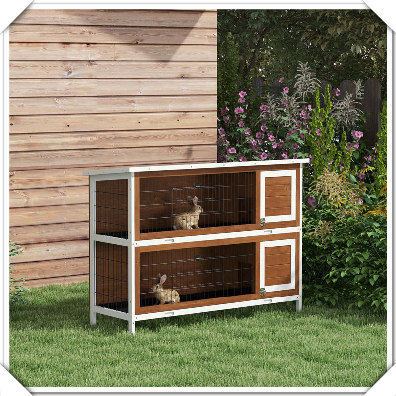 Cage à lapin en bois à 2 étages avec portes verrouillables et toit étanche, Café, H 36,5 po x l 19,8 po x P 53,8 po