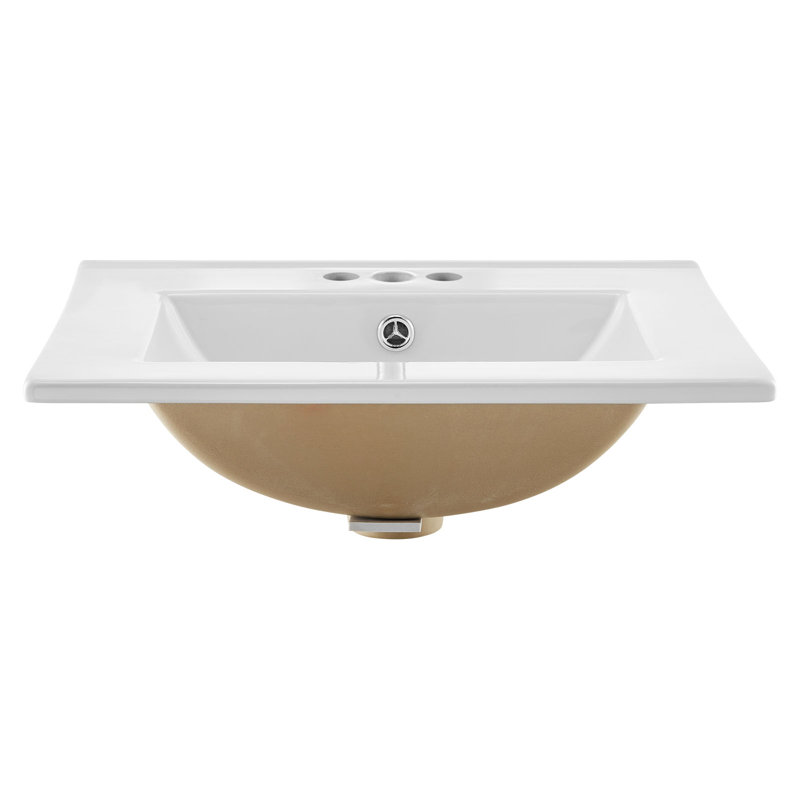 Semi Recessed Bathroom Sink, 20.08 x 18.31 Inch Rectangular White Ceramic Vessel Sink with Overflow and 3 Faucet Holes, Drop in Modern Lavatory Vanity Bath Wash Bowl Basin Rectangle Small Space