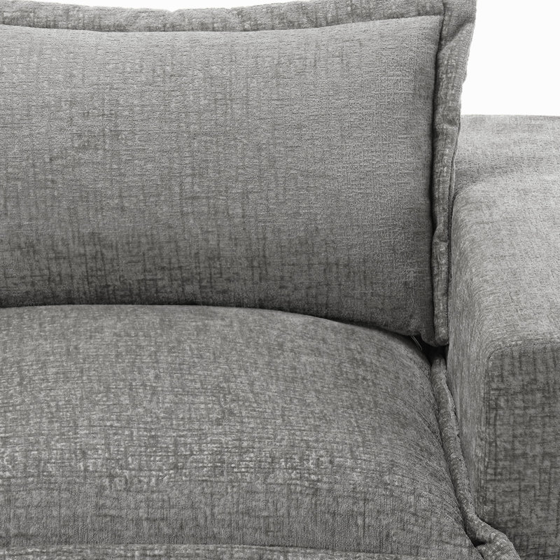 Méridienne rembourrée en chenille gris doux avec dossier rembourré - entièrement comprimé, aucun assemblage requis, Gris