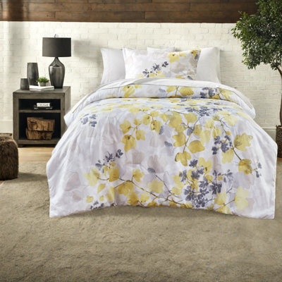 Modern Yellow Botanical Bedding Sets With Hypoallergenic Comforter, Twin Xl