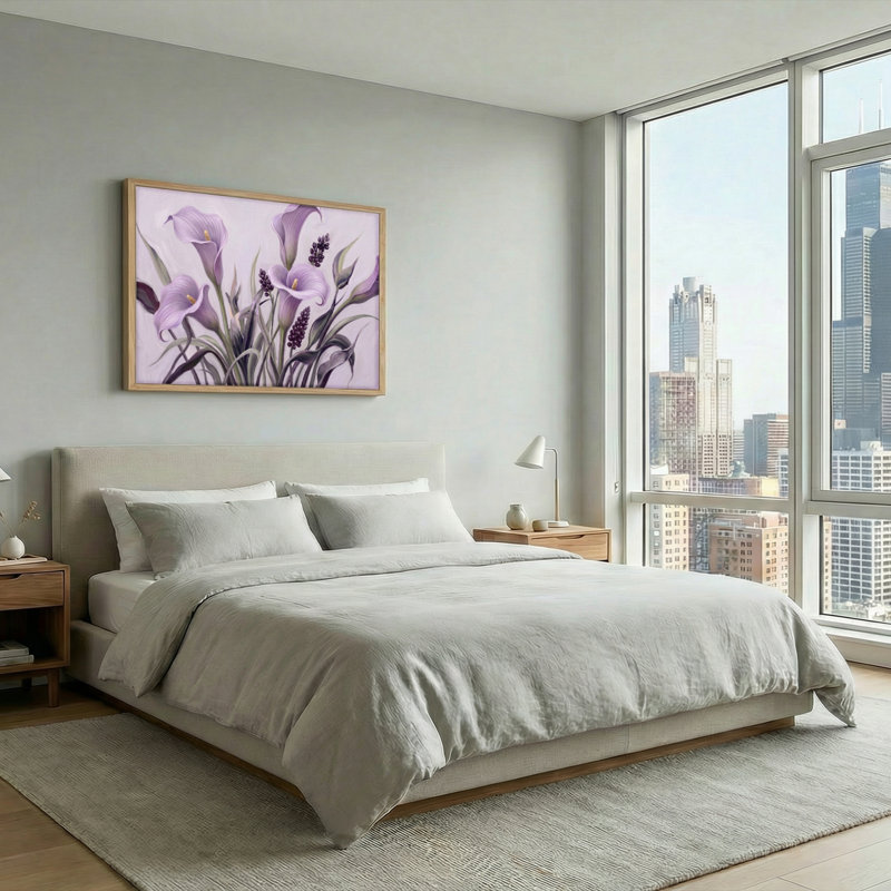 Ensemble de 1 tableau sur toile à fleurs violettes, H 18 po x l 24 po, Naturel