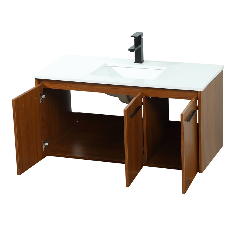 Goodfellow 39.76'' Single Bathroom Vanity with Engineered Marble Top, Teak