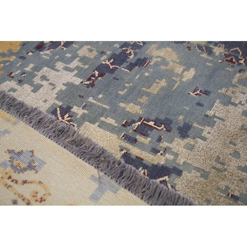 Kendale Abstract Area Rug in Dark Blue/Yellow/Brown, Rectangle 9' x 11'9"