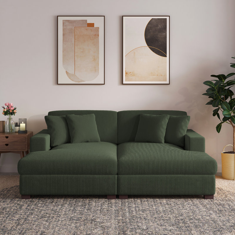 Oversized Upholstered Green Corduroy Sleeper Sofa Bed Lounge sofa with Armrests & Throw Pillows, Green