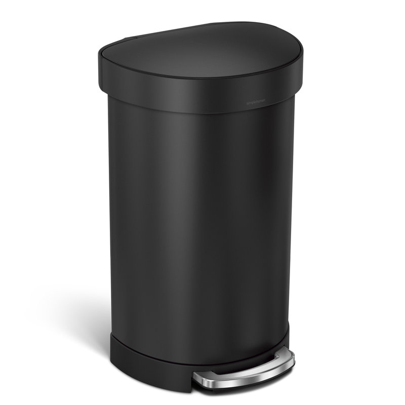 simplehuman Semi-Round Hands-Free Kitchen Step Trash Can with Soft-Close Lid, Brushed Stainless Steel