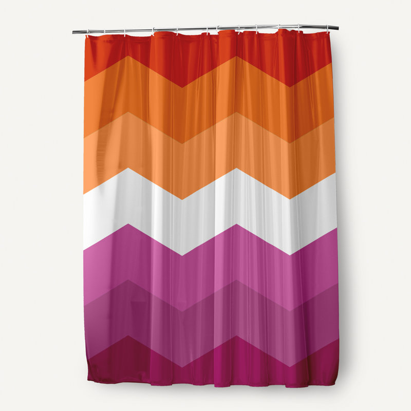 Rideau de douche en polyester à chevrons, Rouge / rose / blanc / orange