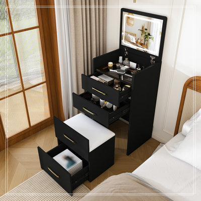 Vanity Desk with open Top Mirror and 3 Drawers
