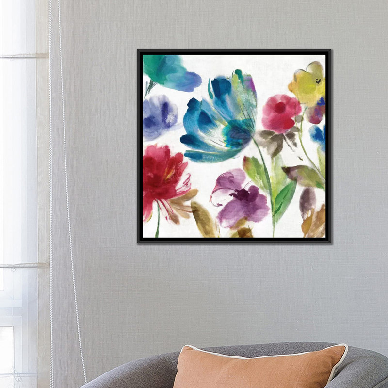 « sarcelle jardin ii », impression sur toile, H 18 po x l 18 po x P 1,5 po, Toile avec cadre noir, Pas de tapis