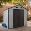 Remise de rangement extérieure en résine de 8 x 8 x 7,6 pi avec fenêtres, structure et plancher en aluminium robuste pour le jardin et l'organisation de la cour (blanc et brun)-135814802