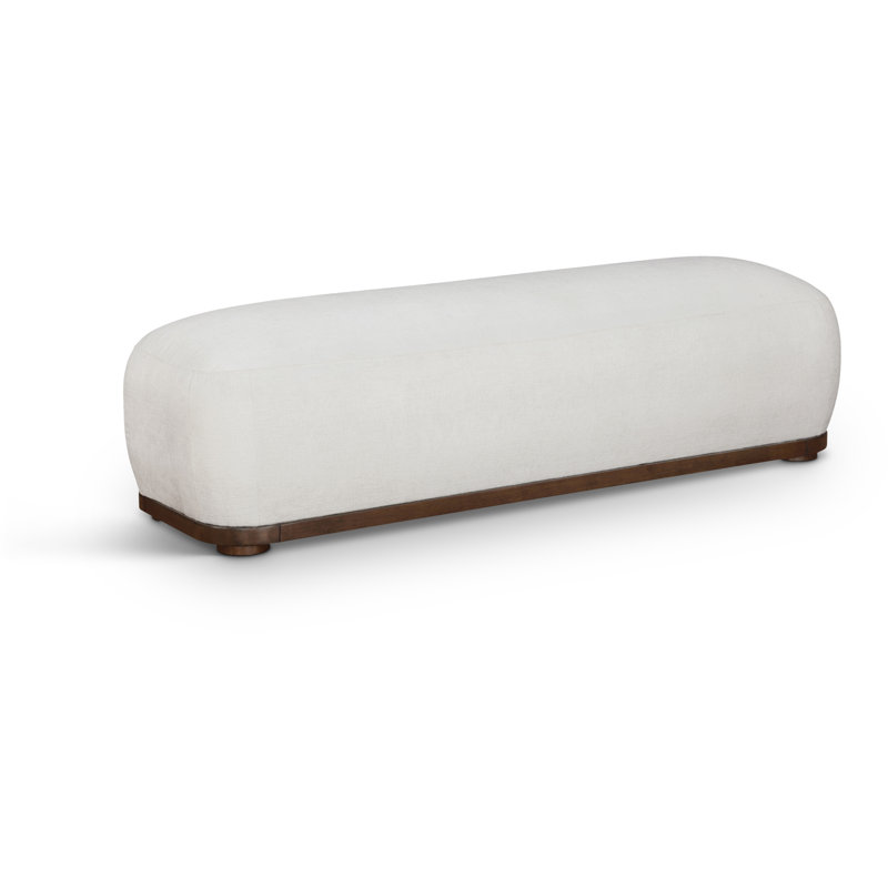 Banc en tissu Calum Chenille, Tissu chenille crème, Noyer