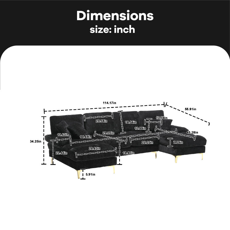 Canapé modulaire 4 pièces Aadrian, Chenille noir