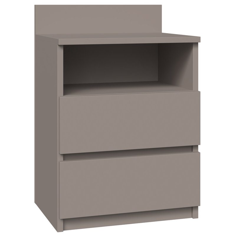 Taahir 2-Drawer Bedside Table with Open Shelf 40 cm Grey
