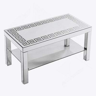 W 40 "X D 20" X H 20 "Curved Border Carved Mirror Coffee Table: Silver Mirror Glass Tabletop