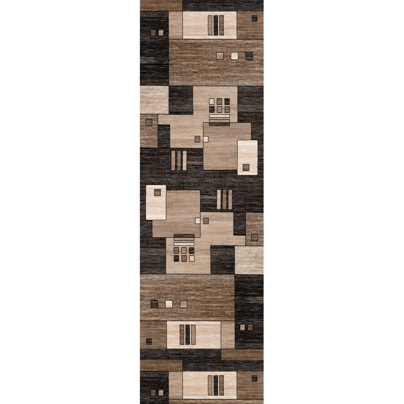 6' Brown And Beige Geometric Runner Rug