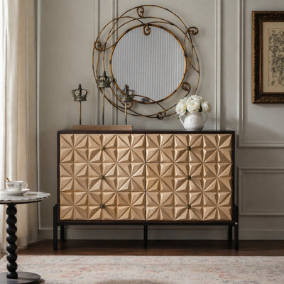 Buffet en bois, commode décorative avec 6 tiroirs pour la cuisine, la salle à manger et le salon