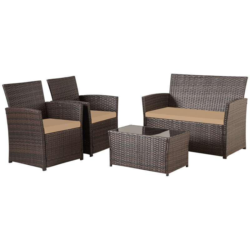 Ensemble de conversation pour patio pour 4 personnes avec coussins, Brown