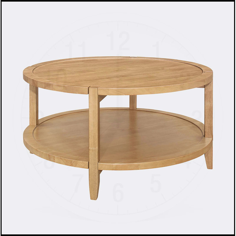 Table basse ronde en bois avec tablette inférieure, finition érable pour esthétique campagne moderne et rangement supplémentaire
