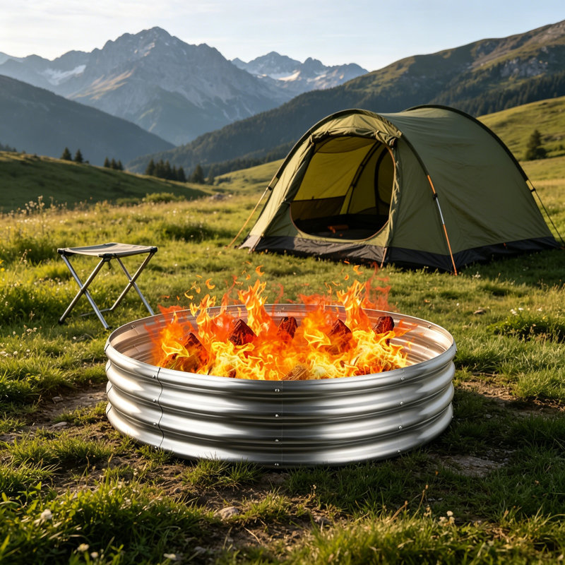 48in Round Galvanized Fire Pit Ring Silver