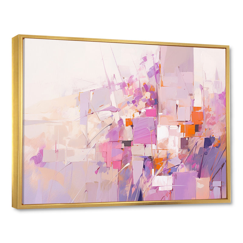 Rose et mauve, ombres abstraites - formes abstraites, art mural, salon, Cadre flottant doré, H 34 po x l 44 po x P 1,5 po