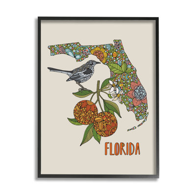 «Florida State Mockingbird», détail de la fleur d'oranger par Valentina Harper - cadre flottant, impression sur bois