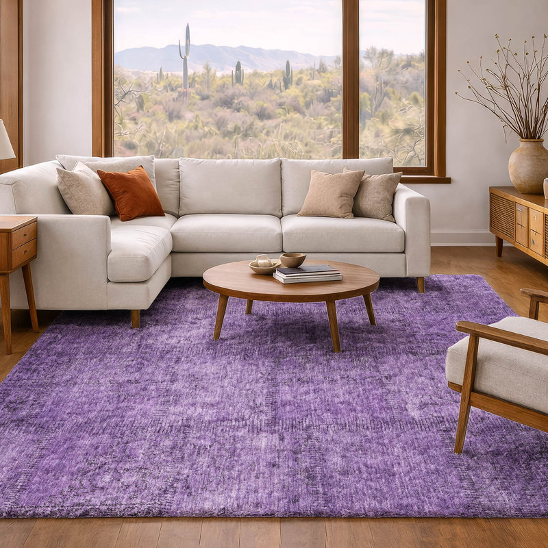 Tapis à poil long de qualité supérieure lavable à la machine ADS685, Mauve, 10 pi x 14 pi