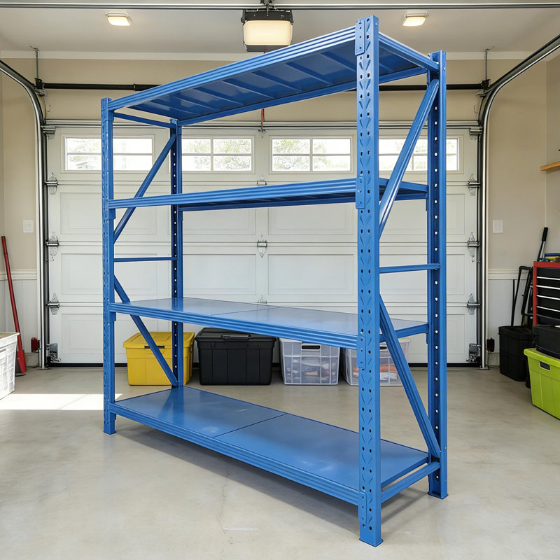 Étagère de garage légère à quatre niveaux, support de rangement réglable en métal, convient aux entrepôts et aux maisons, support de rangement en acier bleu