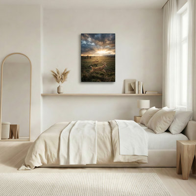 Ensemble de 1 tableau sur toile représentant un champ de cerfs