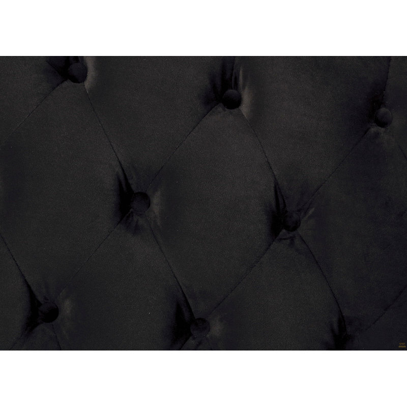 1Pc Queen Size Bed Fully Upholstered Frame Fabric Tufted HB Bedroom Wingback, Black, Queen