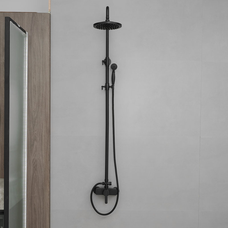 Single Handle 2-Spray Wall Bar Shower Kit 8 In. Round Rain Shower Head With Handheld Spray In Matte Black